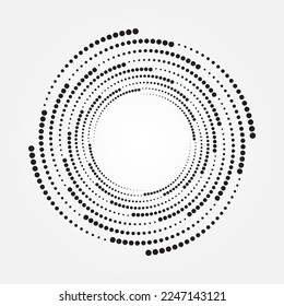 Conjunto de logotipo de espiral circular de semitono. Circular aislada en un fondo blanco. Diseño de tejido de semitono.El círculo de semitono marca la textura. Elemento de diseño de vectores para diversos fines.