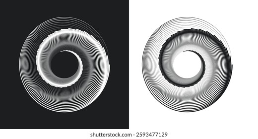 Halftone circular spiral logo set. Circular dotted isolated on the white background. Halftone fabric design.Halftone circle dots texture.