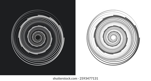 Halftone circular spiral logo set. Circular dotted isolated on the white background. Halftone fabric design.Halftone circle dots texture.