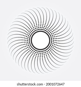 Halftone runde, wirbelnde Hintergrund. Kreispunkte einzeln auf weißem Hintergrund. Fabric Design Element-Objekt. Der Halbkreis weist eine Textur auf. Vektordesign-Element für verschiedene Zwecke.