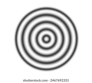 Halftone of circular wave with dot pattern. Music sound or water splash on surface. Periodic pulse isolated on white. Black and white geometric vector illustration