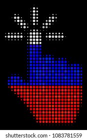 Halftone Click pictogram colored in Russian official flag colors on a dark background. Vector concept of click icon done of circle elements. Designed for political and Russian patriotic propaganda.