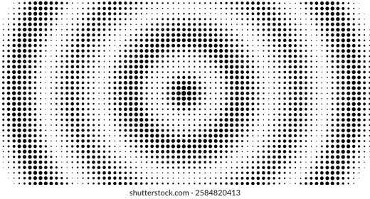 halftone clicle noise gradient texture. Grunge dirty speckles and spots background. White and black faded sand grain wallpaper. Retro pixelated comic horizontal backdrop.