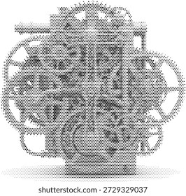Ilustração do mecanismo de engrenagens de relógio de meio-tom para temas de design steampunk