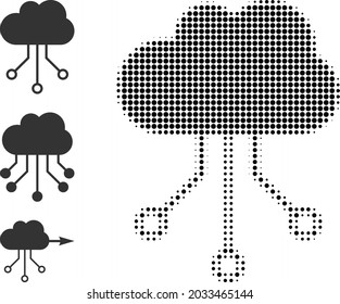 Halftone cloud connections. Dotted cloud connections generated with small round elements. Vector illustration of cloud connections icon on a white background. Halftone pattern contains round elements.