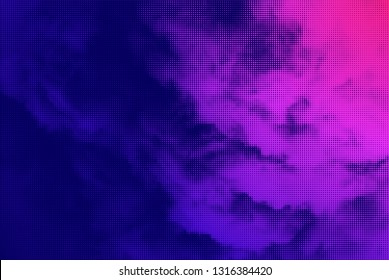Halftone clouds with vivid gradients. Vector graphic effect background.