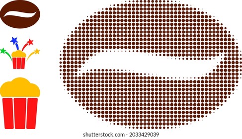 Halftone coffee grain. Dotted coffee grain generated with small round points. Vector illustration of coffee grain icon on a white background. Halftone array contains circle points.