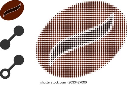 Halftone coffee seed. Dotted coffee seed generated with small round pixels. Vector illustration of coffee seed icon on a white background. Halftone array contains round points.
