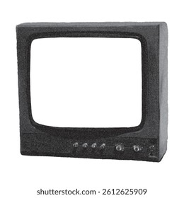 Halftone collage element of vintage television with retro grainy texture. Cut from magazine with transparent display for copy space. Vector illustration isolated on transparent background
