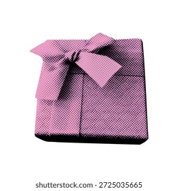 Caja rosa del collage del semitono para el día de San Valentín. Romántico elemento de doodle dibujado a mano. Diseño de recorte de revista para pegatinas, 14 de febrero, boda, carteles, regalo, Anuncio, venta. Ilustración vectorial aislada punteada Grunge.
