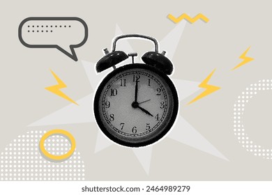 Collage de semitonos de un reloj despertador sonando. Hora, hora, prisa. Conceptos de negocio de Vector para gráficos y Diseño web, presentaciones de negocios, marketing y materiales impresos, redes sociales.