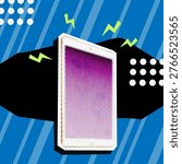 Halftone collage Tablet Computer with textured dot shading in trendy dotted mixed media vintage aesthetic style,retro pop art composition, cutout magazine shape of Tablet PC. Vector illustration