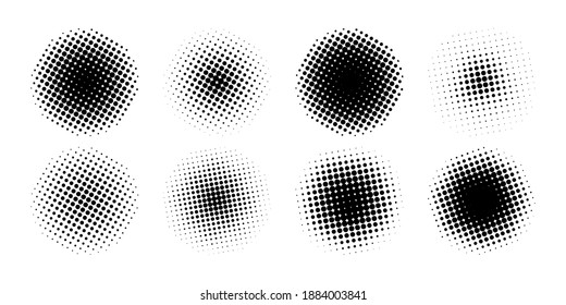 Halftone collection. Circle halftone different shape. Halftone, isolated. Vector illustration