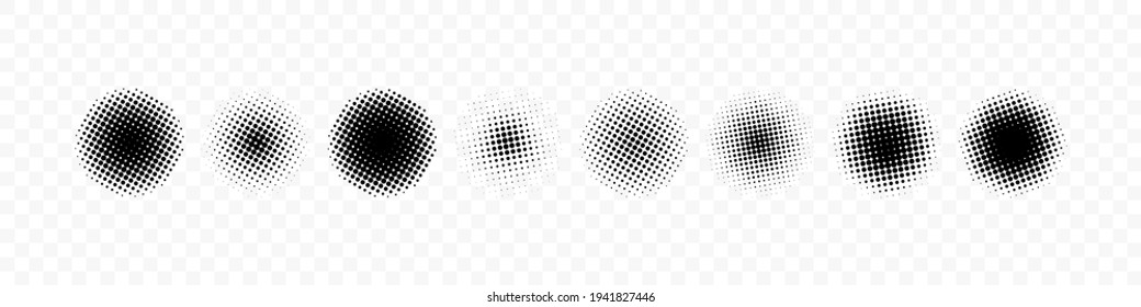 Halftone collection. Circle halftone different shape. Halftone, isolated. Vector illustration