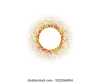 Halftone color dots in circle form, logo. Vector illustration.
