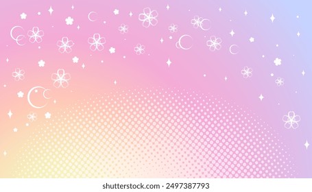 Halftone colored pink background with sakura flowers in manga and comic style. Cute kawaii background for girls. Vector illustration.