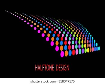 Halftone colorful circular dots abstract logo design vector illustration on a black background