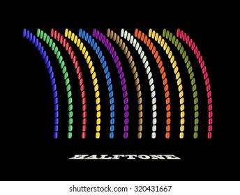 Halftone colorful circular dots abstract logo design vector illustration on a black background