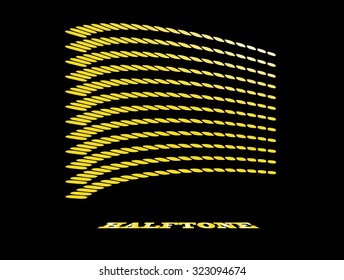 Halftone colorful circular yellow dots abstract logo design vector illustration on a black background