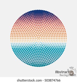 Halftone colorful dot circle, center of the radial pattern, vector illustration.Pop art halftone spotted dotted ecircle. Pop-art style dots vector illustration.