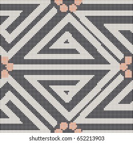 Halftone colorful seamless retro pattern geometry spiral triangle line round dot flower
