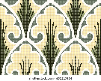 Halftone colorful seamless retro pattern curve cross vintage nature garden leaf