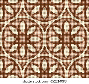 Halftone colorful seamless retro pattern brown round cross flower