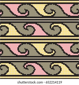 Halftone colorful seamless retro pattern curve wave primitive geometry