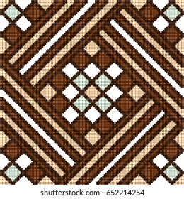 Halftone colorful seamless retro pattern brown square check geometry cross mosaic