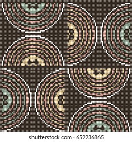 Halftone colorful seamless retro pattern semi round cross line