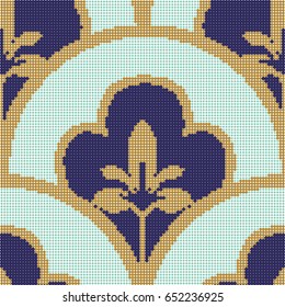Halftone colorful seamless retro pattern round curve scale golden line flower