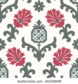 Halftone colorful seamless retro pattern oriental Chinese spiral curve cloud