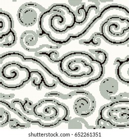 Halftone colorful seamless retro pattern oriental Chinese spiral curve cloud