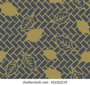 Halftone colorful seamless retro pattern nature leaf square geometry cross