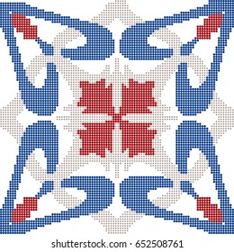 Halftone colorful seamless retro pattern blue heart kaleidoscope cross