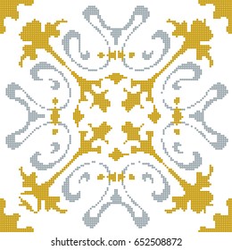 Halftone colorful seamless retro pattern gold gray kaleidoscope cross