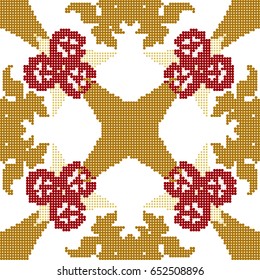 Halftone colorful seamless retro pattern flower geometry cross kaleidoscope