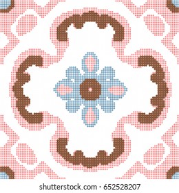 Halftone colorful seamless retro pattern pink geometry curve cross flower
