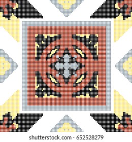Halftone colorful seamless retro pattern round square check geometry kaleidoscope