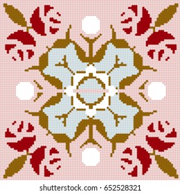 Halftone colorful seamless retro pattern rose flower geometry kaleidoscope