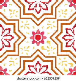 Halftone colorful seamless retro pattern star flower kaleidoscope