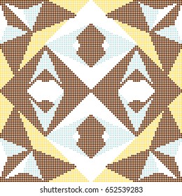 Halftone colorful seamless retro pattern star check triangle cross geometry kaleidoscope