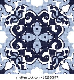Halftone colorful seamless retro pattern blue curve spiral flower kaleidoscope