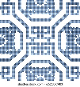 Halftone colorful seamless retro pattern Chinese octagon spiral square cross frame