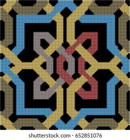 Halftone colorful seamless retro pattern geometry cross star frame