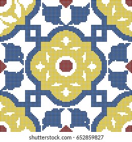 Halftone colorful seamless retro pattern square cross geometry kaleidoscope