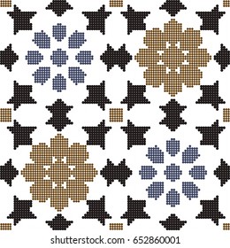 Halftone colorful seamless retro pattern star flower square cross geometry