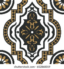 Halftone colorful seamless retro pattern round curve flower cross geometry dot kaleidoscope