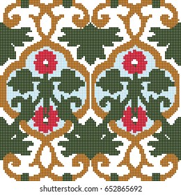 Halftone colorful seamless retro pattern spiral round red flower vine