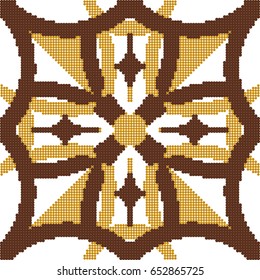 Halftone colorful seamless retro pattern vintage yellow brown round curve cross geometry frame